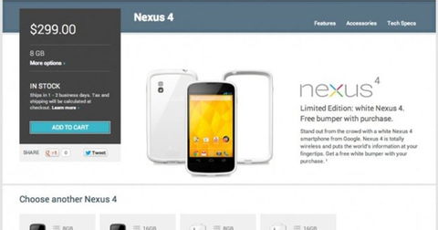 El Google Nexus 4 blanco ya está disponible para comprar, pero solo en Estados Unidos