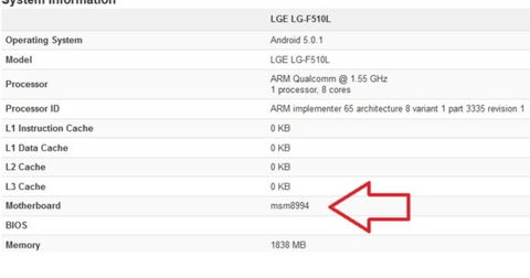 Un smartphone LG con SoC Qualcomm Snapdragon 810 se deja ver en un benchmark como LG-F510L