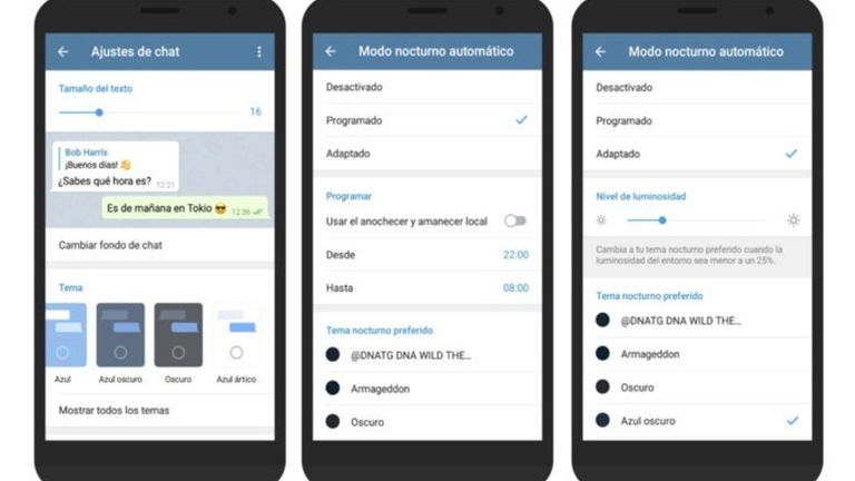 Activa el modo oscuro de Telegram de forma manual, automática o según la hora que sea