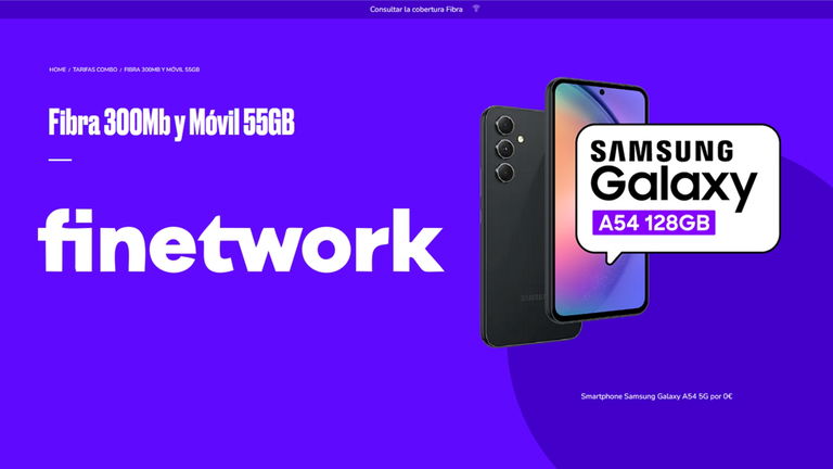 Finetwork te regala un Samsung Galaxy A54 si contratas fibra y móvil