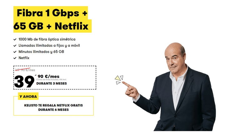 Fibra 1 Gb, móvil de 65 GB y Netflix de regalo, ahora más barato que nunca