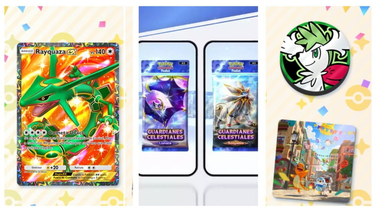 JCC Pokémon Pocket celebra sus primeros 6 meses: podrás conseguir una carta del Pokémon legendario Rayquaza EX