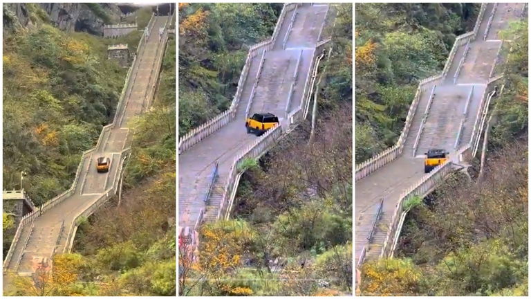 Un Chery se estrella en China intentando subir la "Escalera al Cielo" del Monte Tianmen