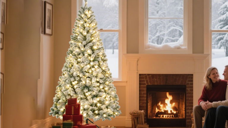 Decora tu salón con este árbol de Navidad de 180 cm y efecto nevado